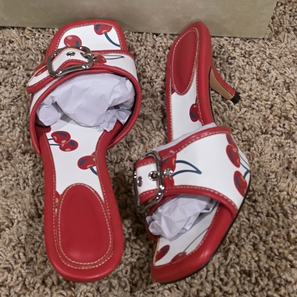 Shoes - NWT Cherry Kitten Heel Sandals. Womens Size 8. Heel height is 2.3 inches.